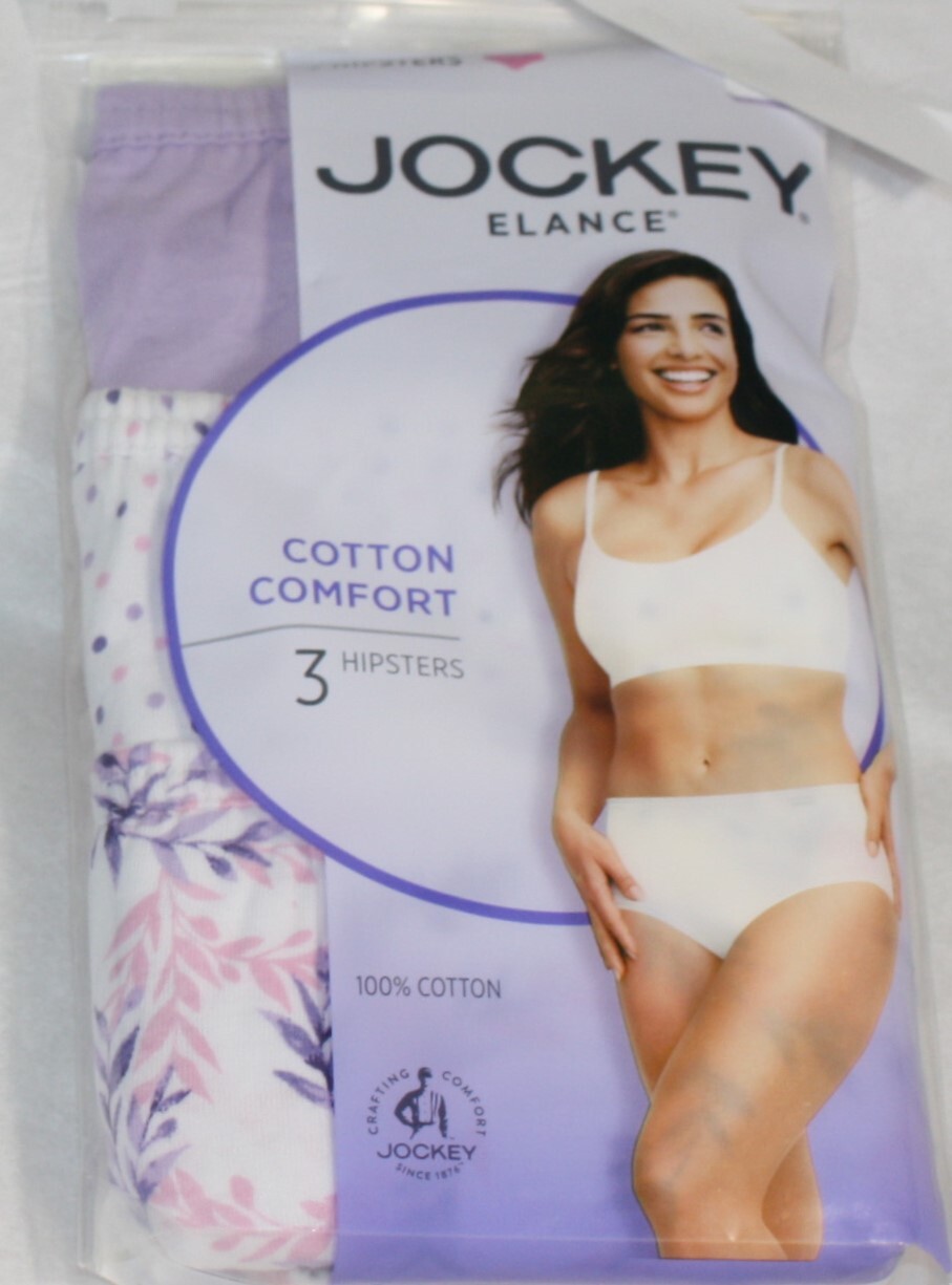 New 3 pk JOCKEY covered waistband 100% cotton HIPSTER LILAC PINK WHITE LEAVES S