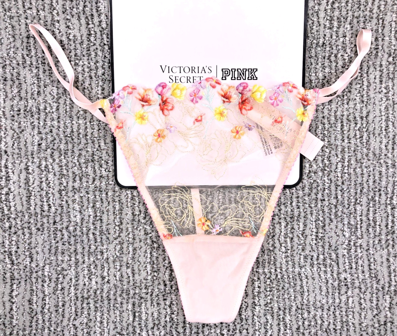 Victorias Secret Dream Angels NWT Large Pink Bloom Embroider V String Panty Sexy