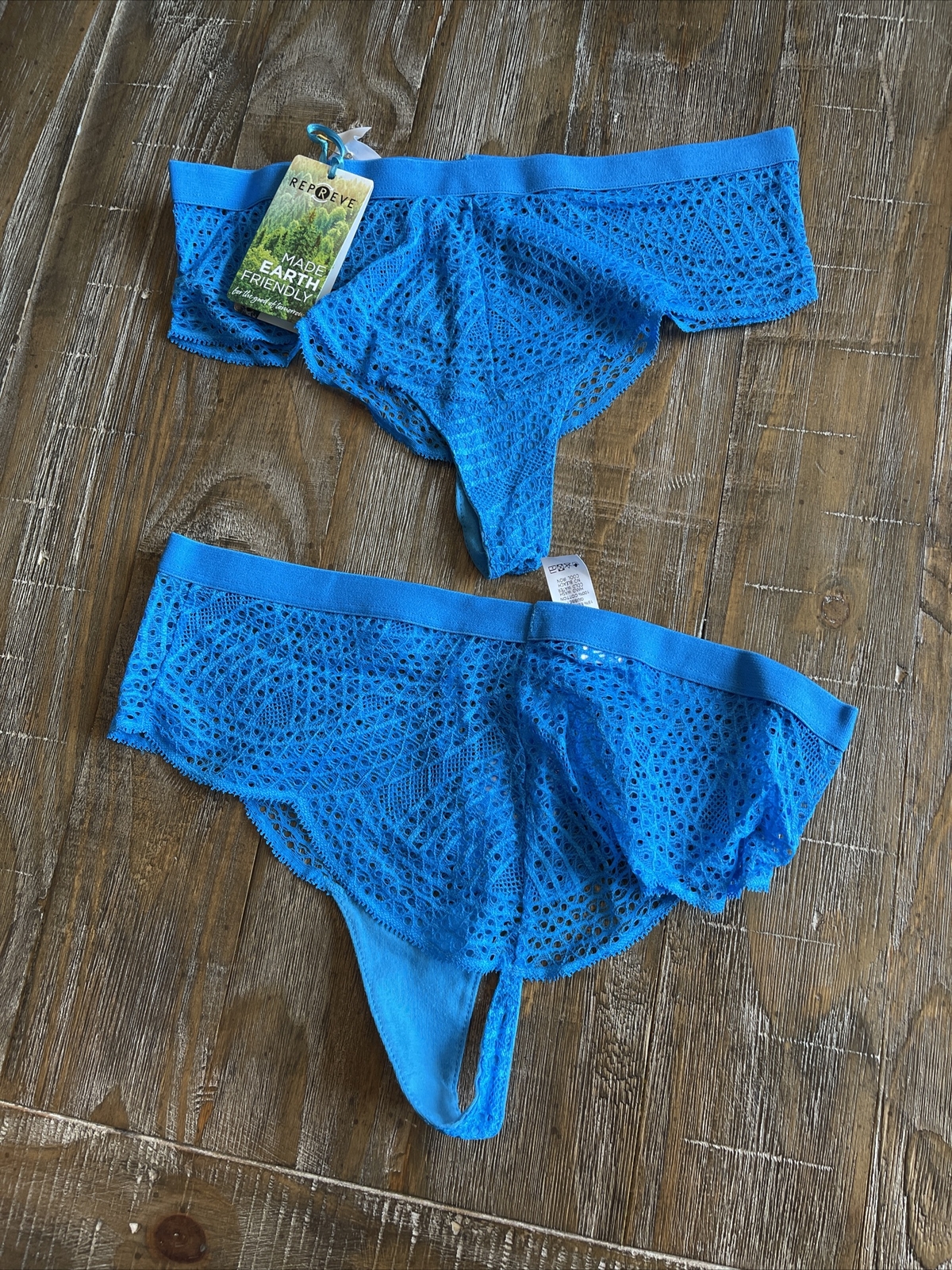 Clo Intimo Repreve Lace Thong 2 pack NEW Blue Size Medium NEW