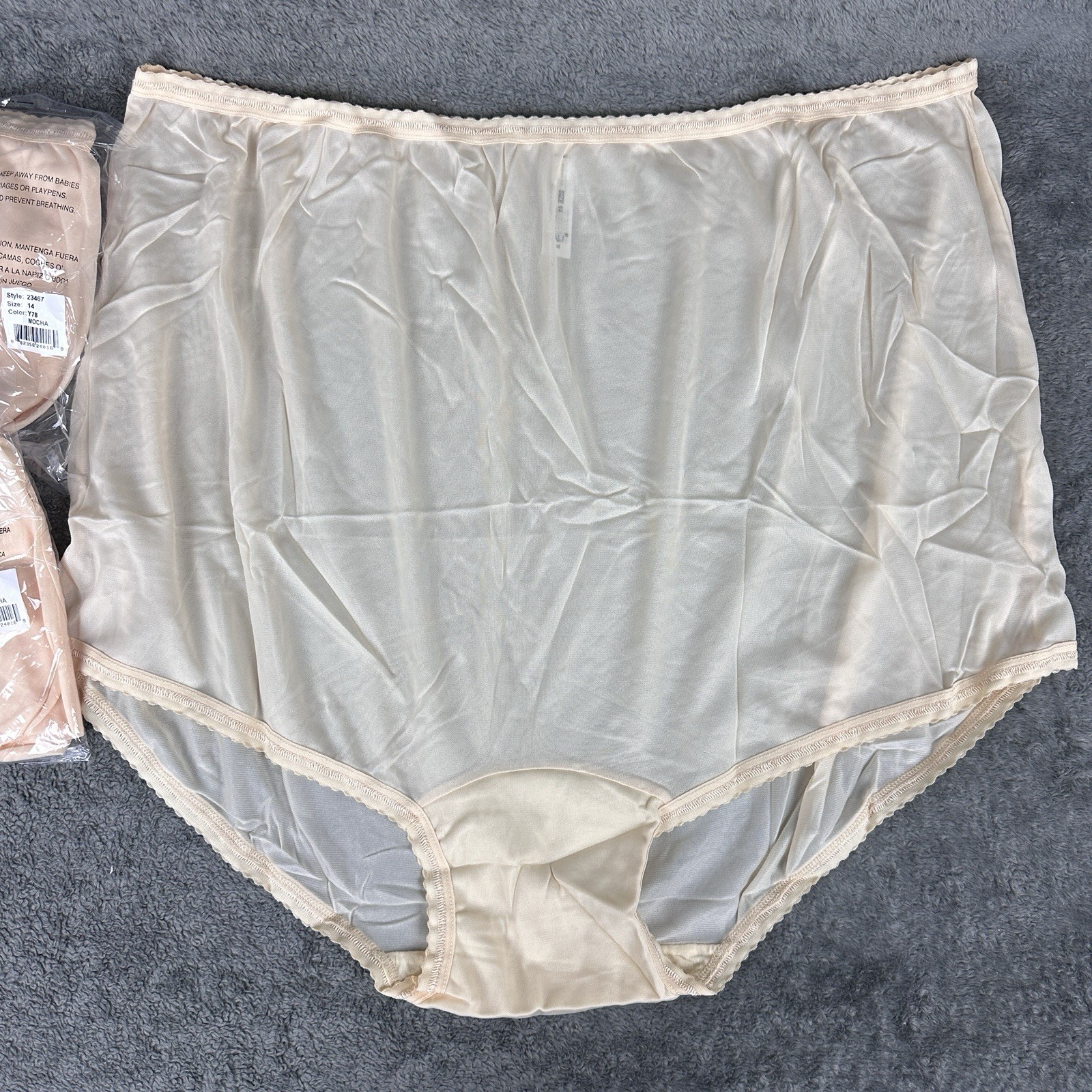 3 PAIR Bali Vintage Full Cut Silky Nylon Panties Mocha Briefs 23467 Size 14 NEW