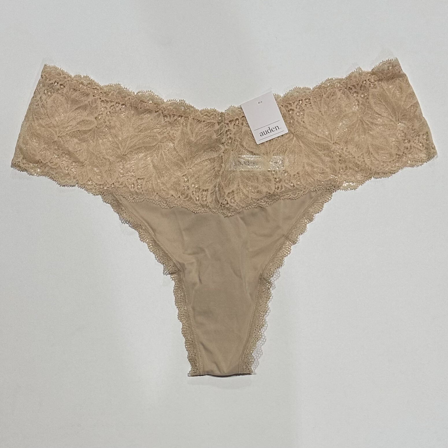 Women’s Plus Size Micro Thong with Lace Waistband – Auden Soft Beige – 2X (2pk)