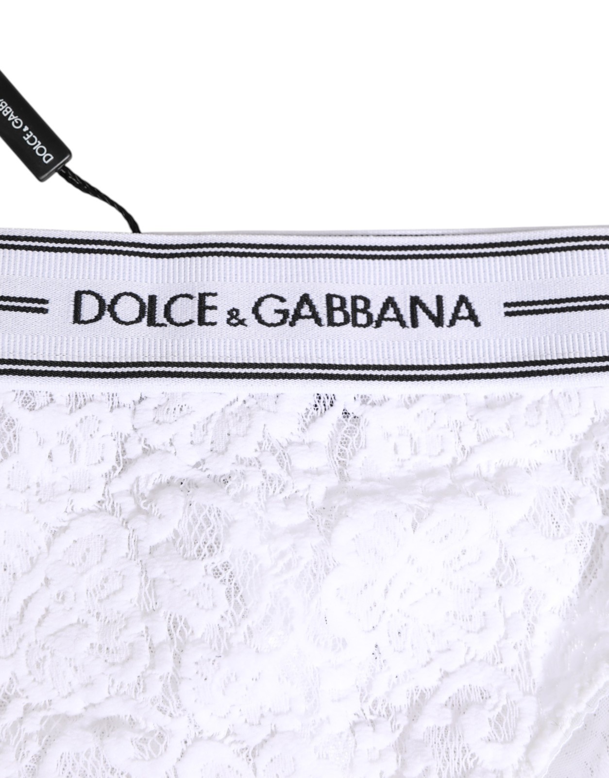 DOLCE & GABBANA Underwear White Lace Slip Brief Logo Waistband IT4/US L 160usd