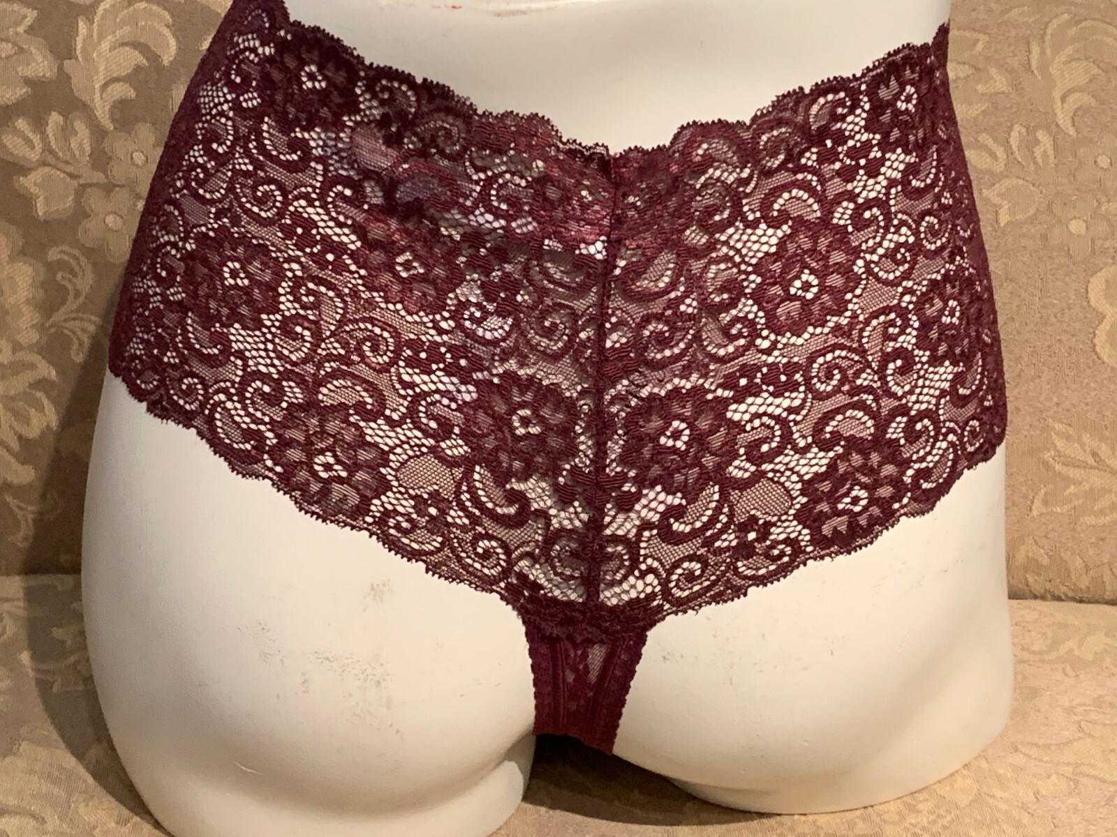 SOMA ~ FIG ~ EMBRACEABLE ALLOVER LACE RETRO THONG PANTIES ~ SIZE XXL