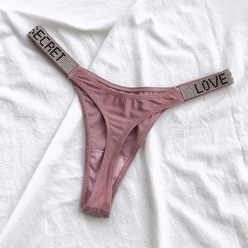 Low Rise Thong Panties Rhinestone Letter G String Stretch Fit Women Underwear