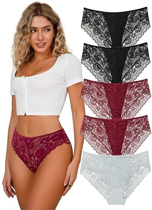 Lace Panties for Women Sexy Underwear Black Lace 3X 5pcs-black/White/Red