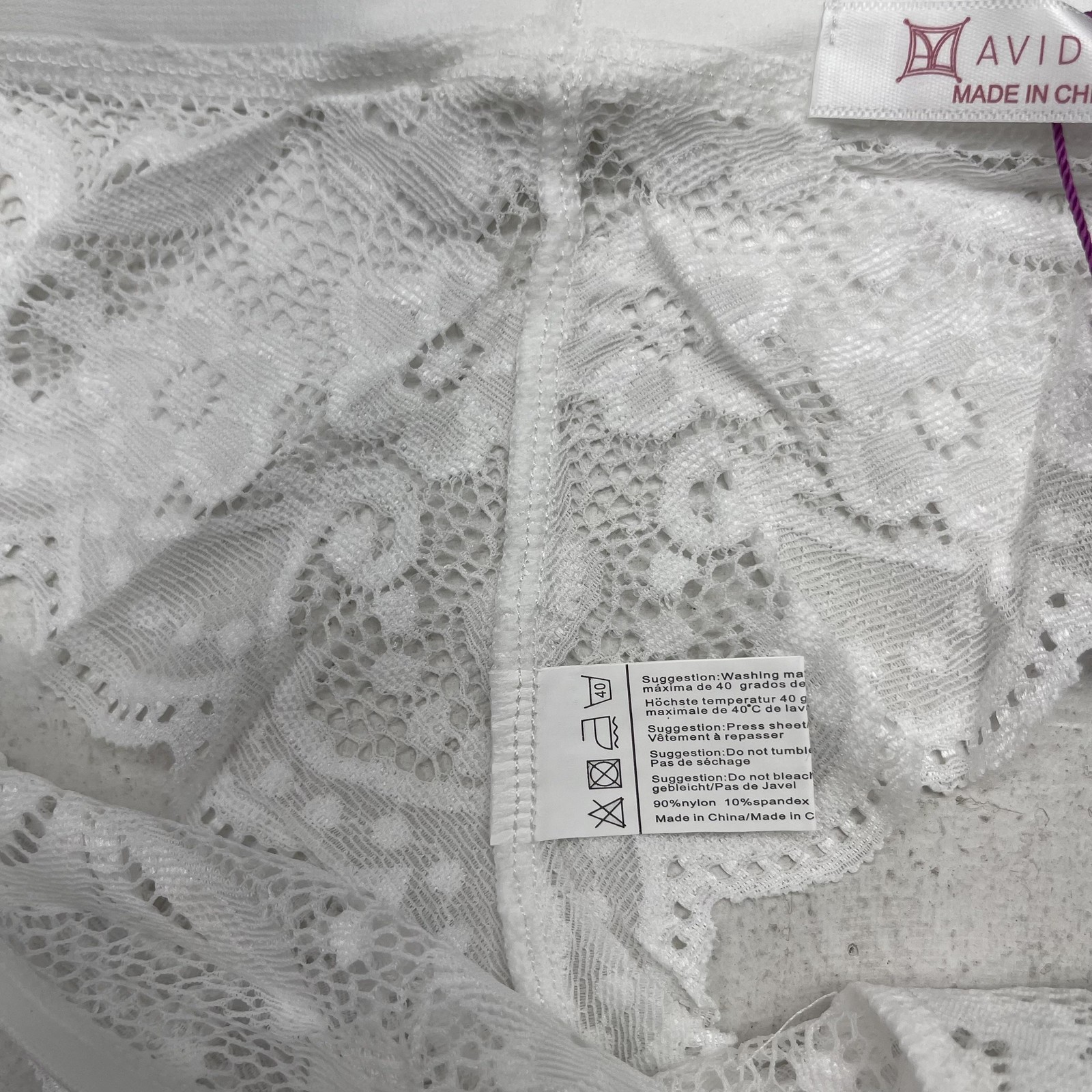 Avidlove Thong Panties Womens XL White Lace Lingerie Scalloped Trim Bow Stretch