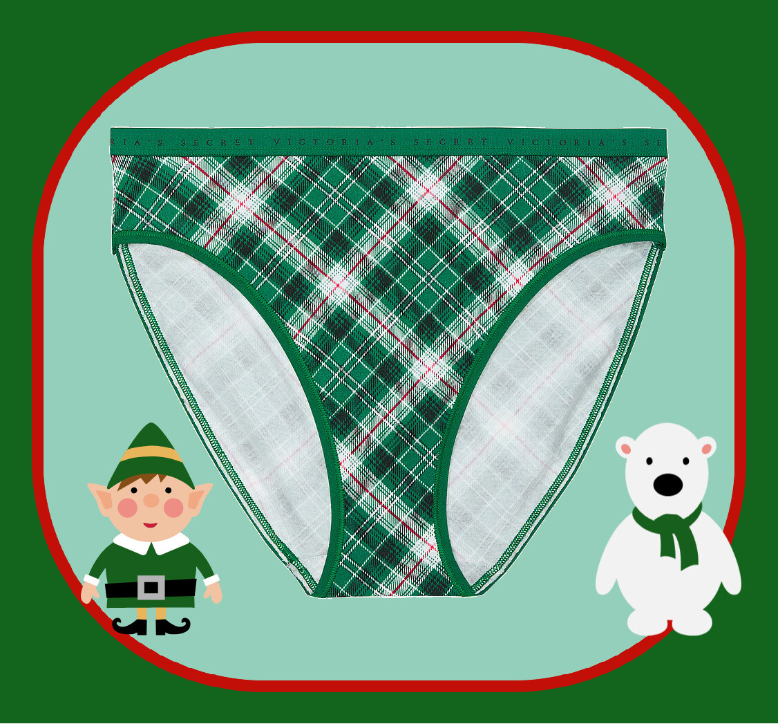 XS S M L XL XXL Green Plaid Cotton Victorias Secret High-Leg Waist Brief Pantie