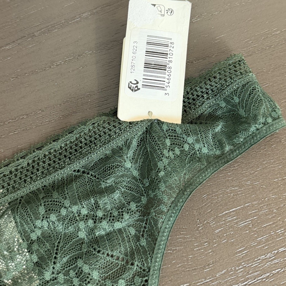 Simone Perele Comete Tanga Icon Green Thong Underwear Lace Mid Rise 3 M NEW