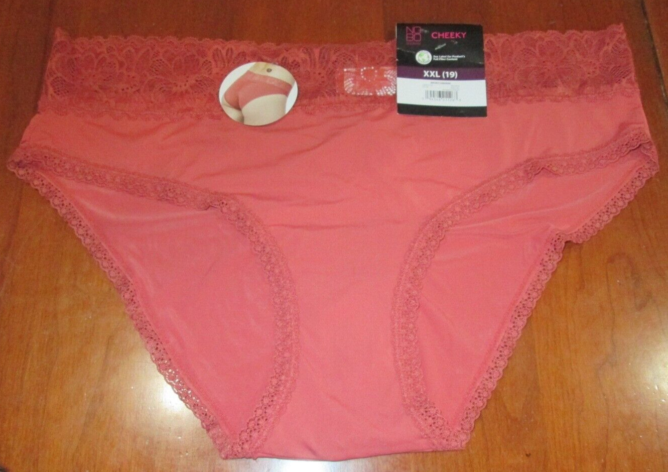NWT NOBO Brown Cheeky Panties Juniors Size XXL 19 Lace Trim Micro Cheekini 29492