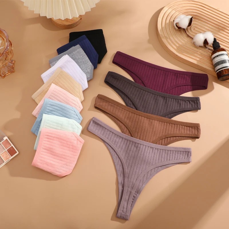 8 PCS Sexy Women Seamless Thong Panties Cotton Low Rise Soft Ribbed G-String Set