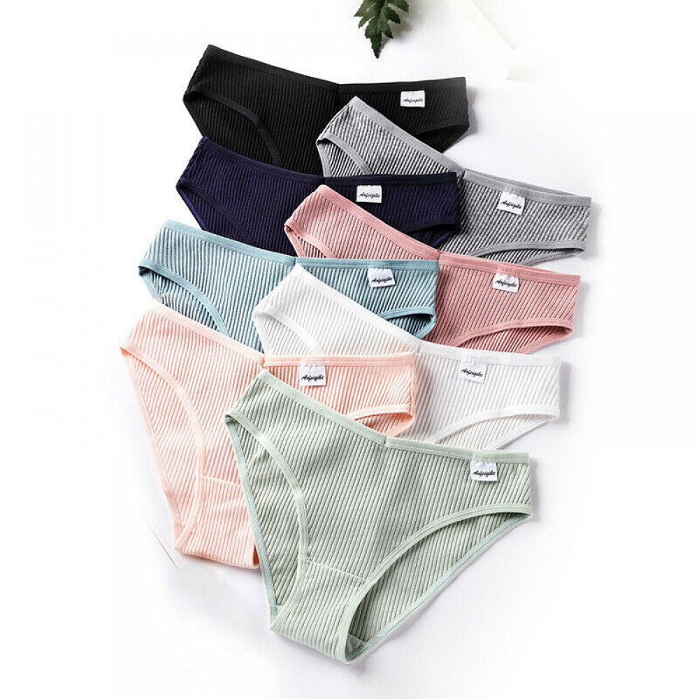 Women Thongs Underpants Mid-Rised Cotton Panties Lingerie Panties Solid Briefs