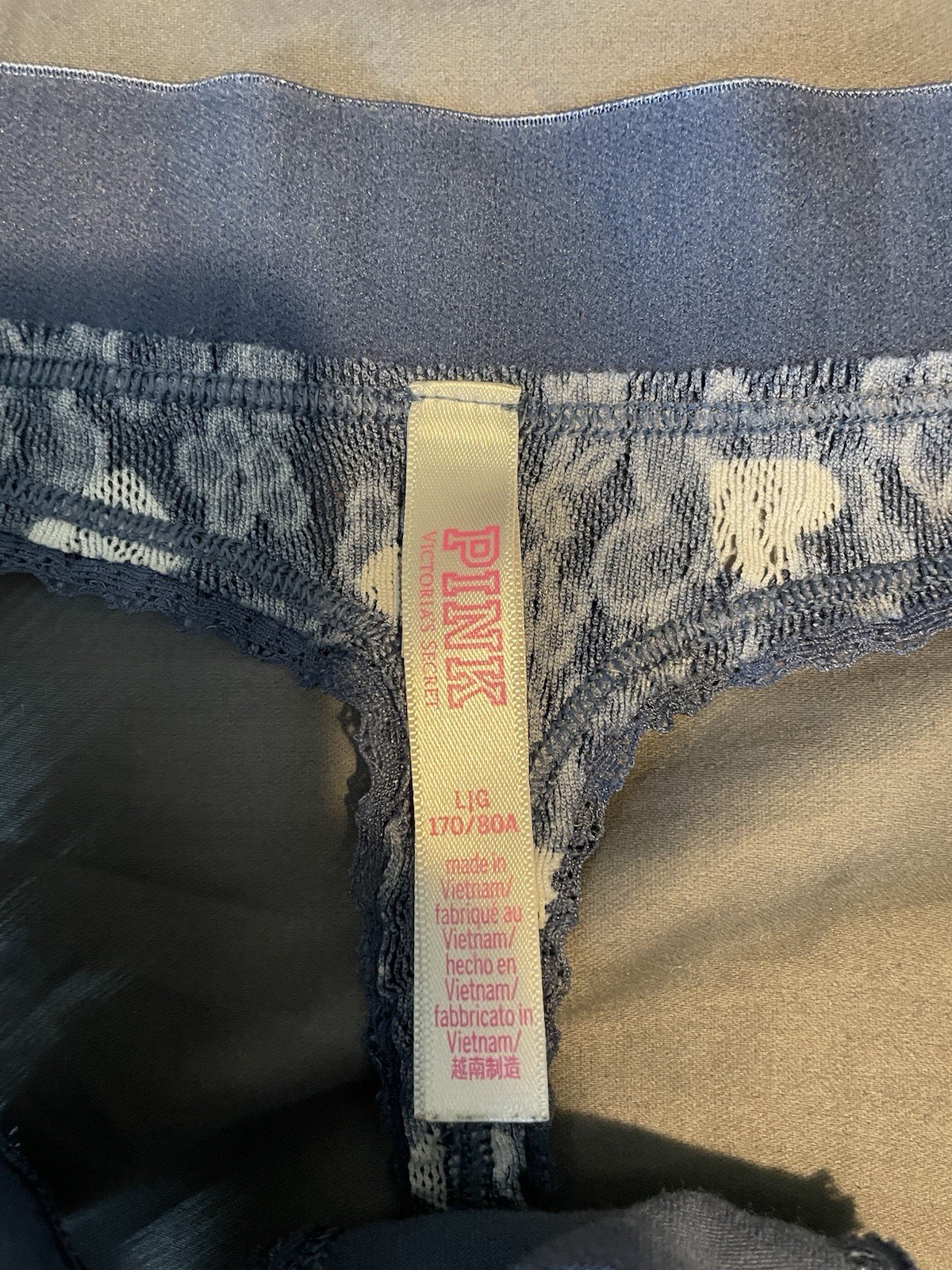 PINK Victoria’s Secret Women’s Lace Thong Panties, Heart Print, Blue/White, Siz…