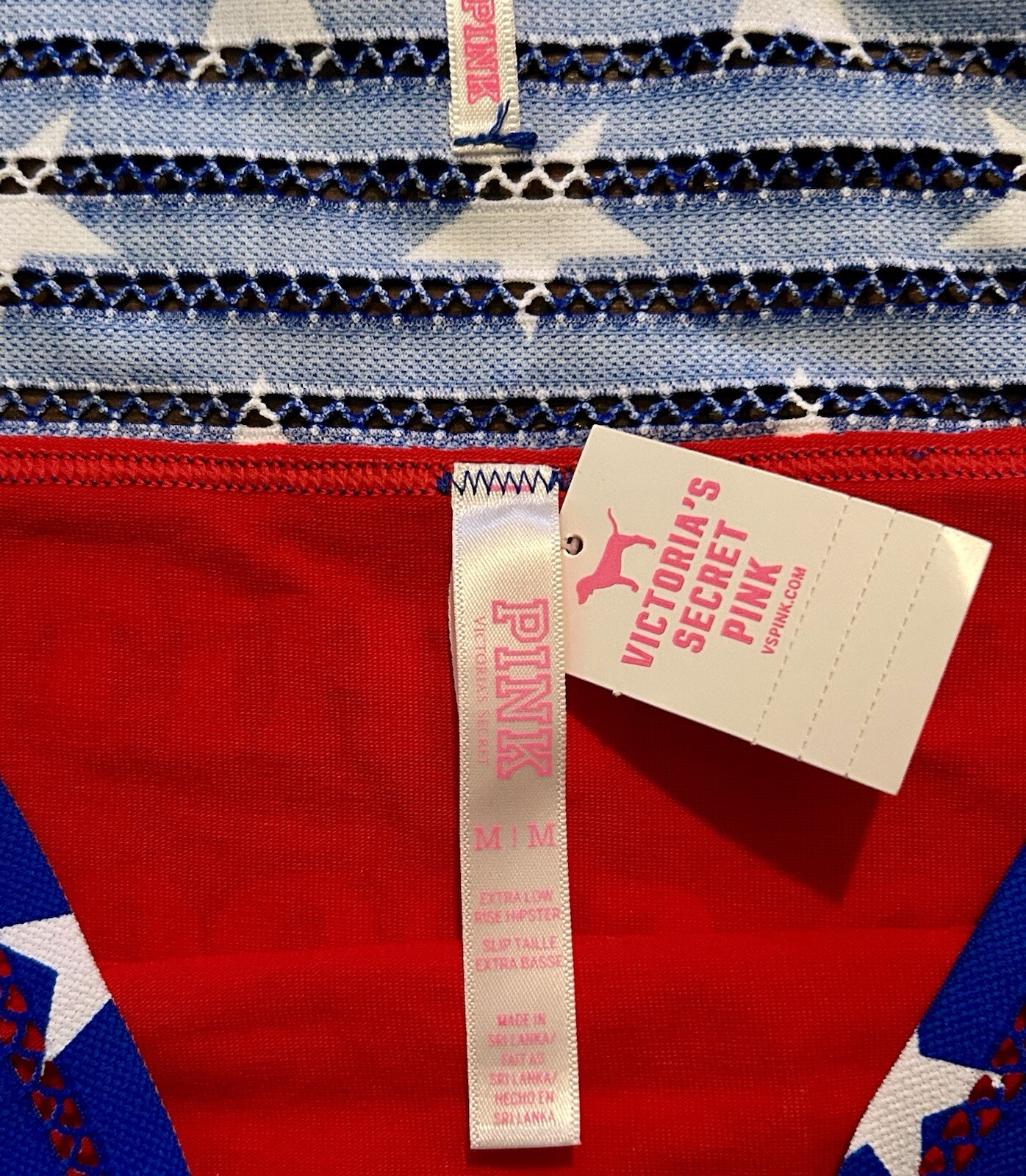 NWT Pink by Victoria’s Secret Low Rise Hipster Panties “RED WHITE & SNOOZE” SZ M