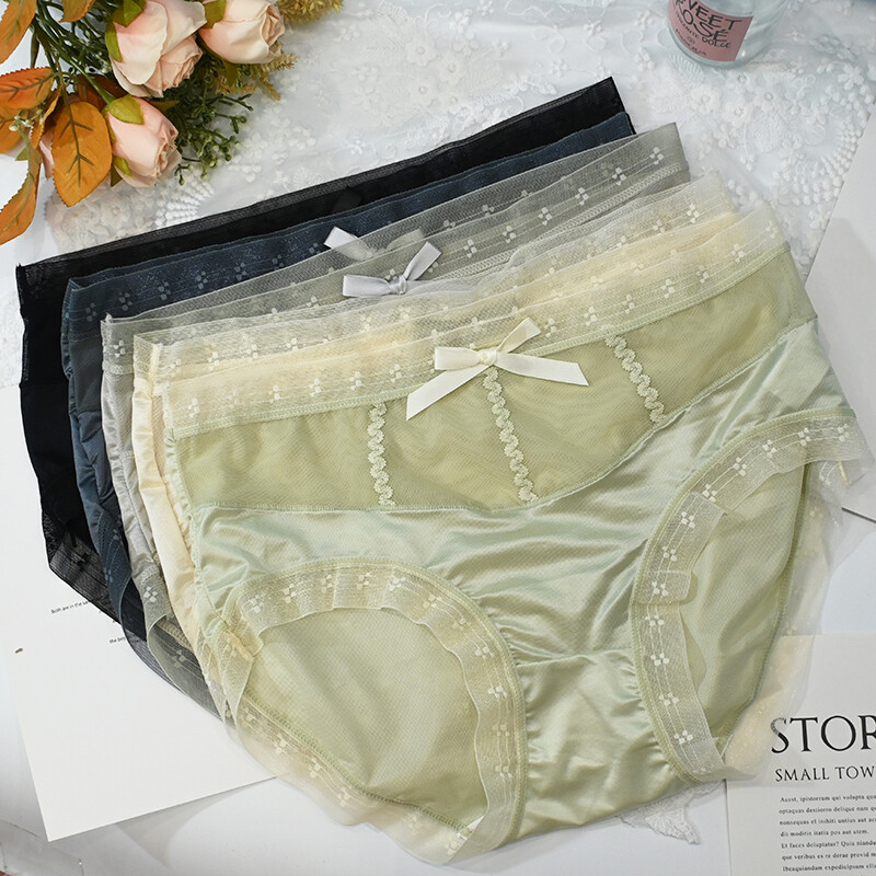 5packs Lot Sexy Womens Sheer Satin Panties Full Briefs Lady Underwear Lingeries