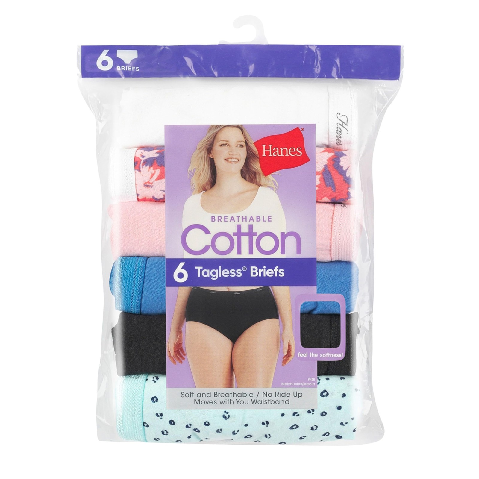 Hanes Women’s Cotton Brief Underwear, Moisture-Wicking, 6-Pack Assortment Size 6