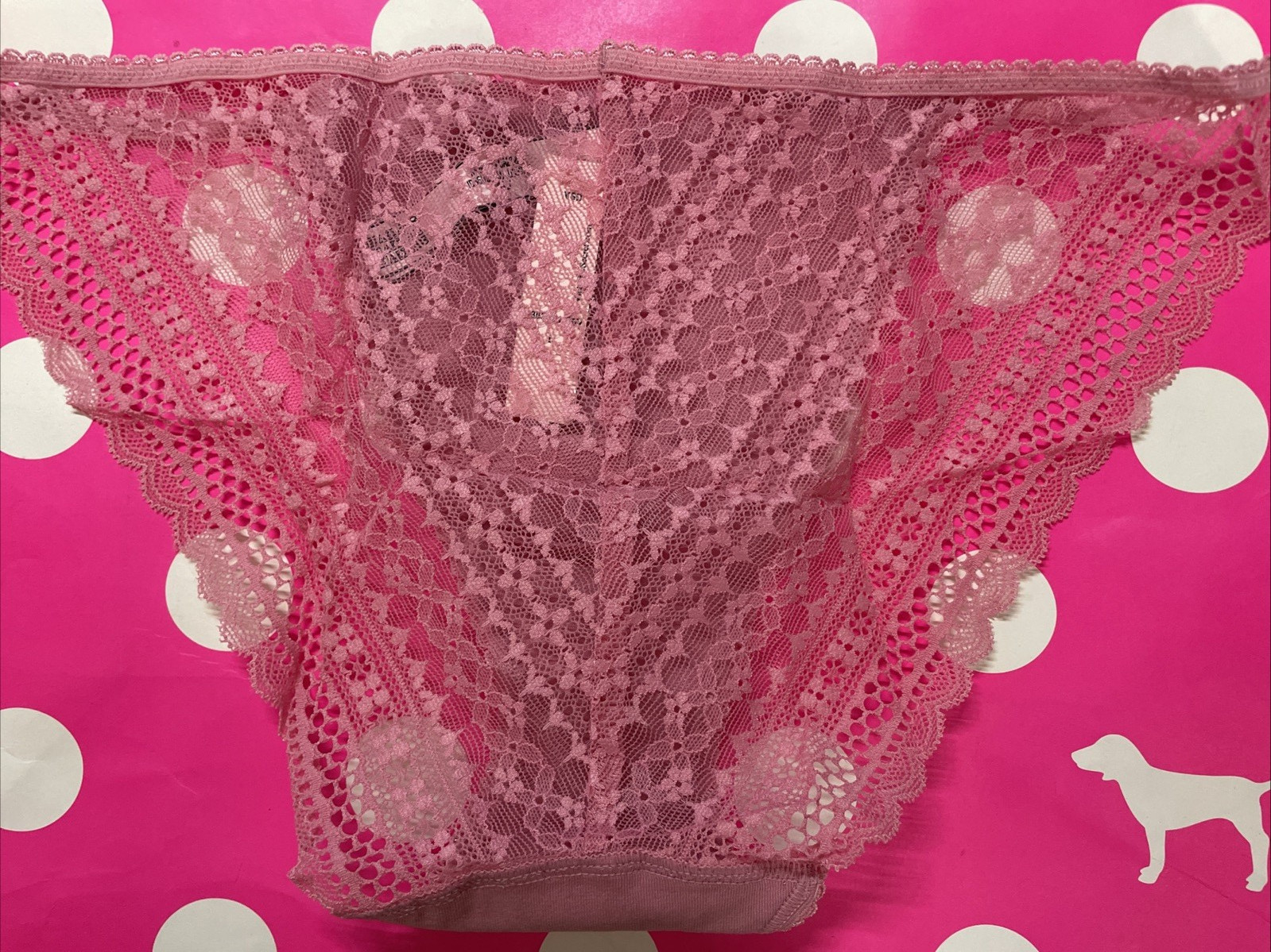 2017 Victoria Secret Sheer Lace Back String Bikini L Panties Mauve Cotton Front
