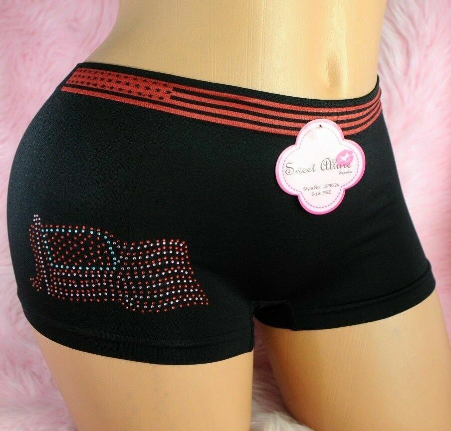 Stretch Nylon Seamless Beaded Flag USA Unisex Red Black Boyshorts Panties OS