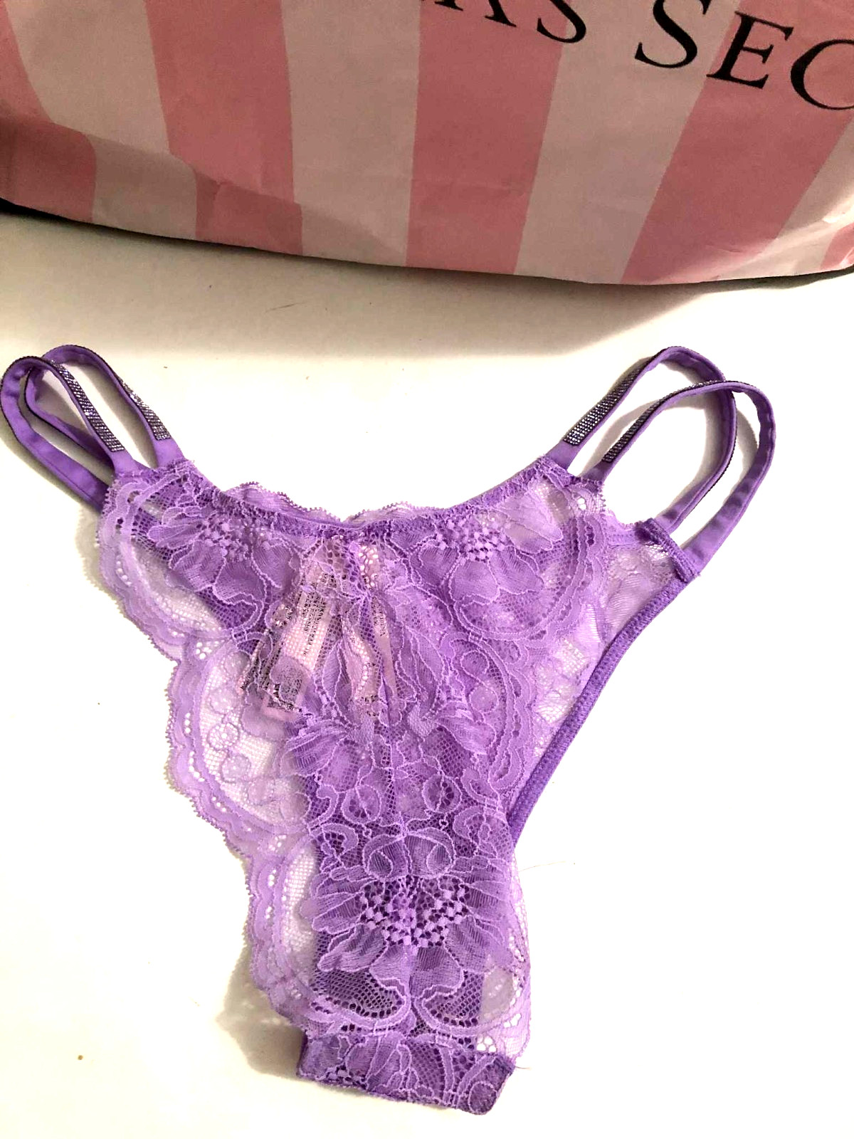 Victoria’s Secret Very Sexy Shine Double Strap Brazilian Panty Lavendar Lace NWT