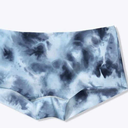 M NO SHOW Blue Navy Tie Dye Stretch Victorias Secret PINK Boyshort Brief Panty