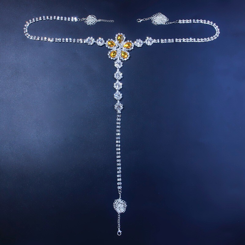 Women Thong Rhinestone Panties G-strings Flower Body chain Sexy Underwear 0101