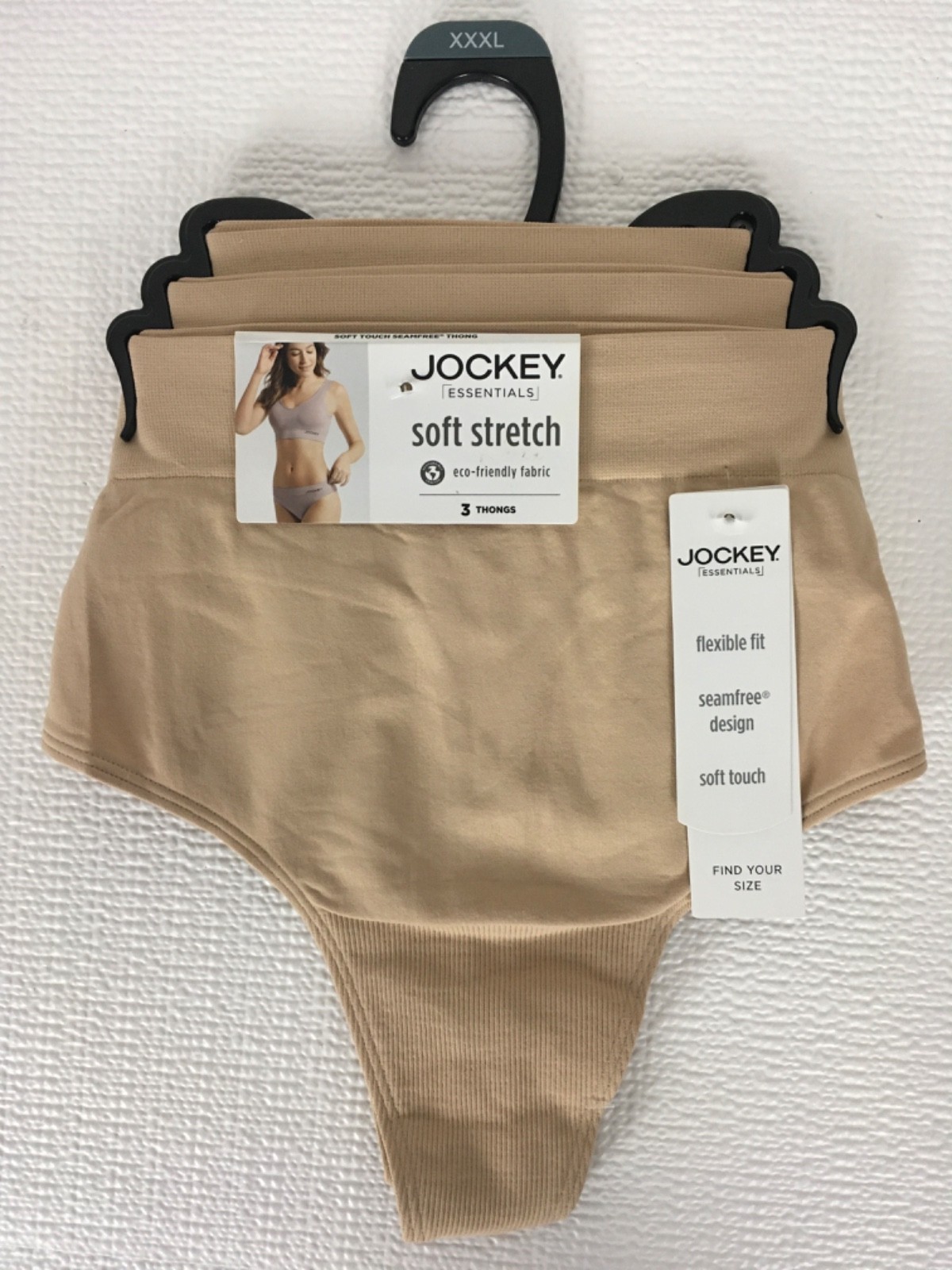 Jockey Essentials 3 Pack Thong Underwear Size XXXL Seamless Soft Stretch Tan New