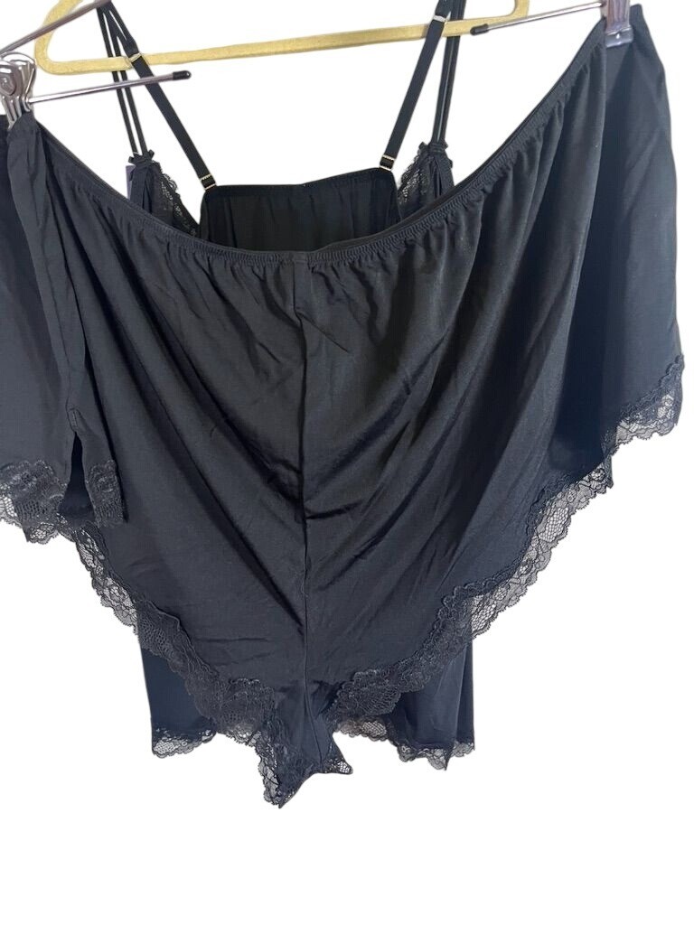 Cacique Intimates Teddy 26 Black Tank Lace Shorts Neutral Sexy Honeymoon Retro