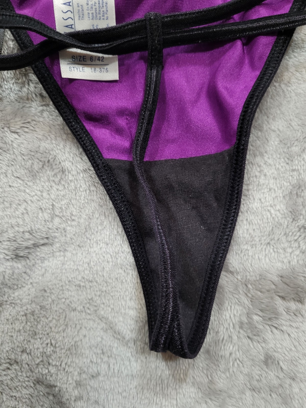 NWOT Vintage Vassarette Purple Black Mesh Double Strap G String Sz 6 Panties HOT