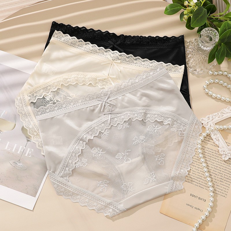 3 Pack Lot Sexy Womens Satin Panties Underwear Brief Ladies Sheer Lace Lingeries