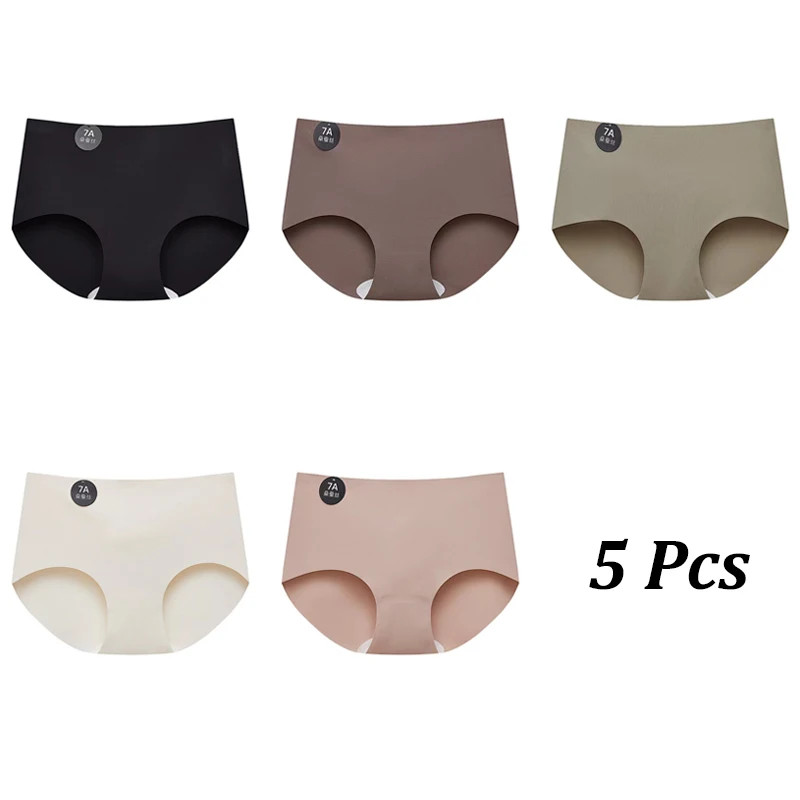 5pc Women Seamless Silk Briefs Panties Invisible Soft Lingerie Comfortable M-XL
