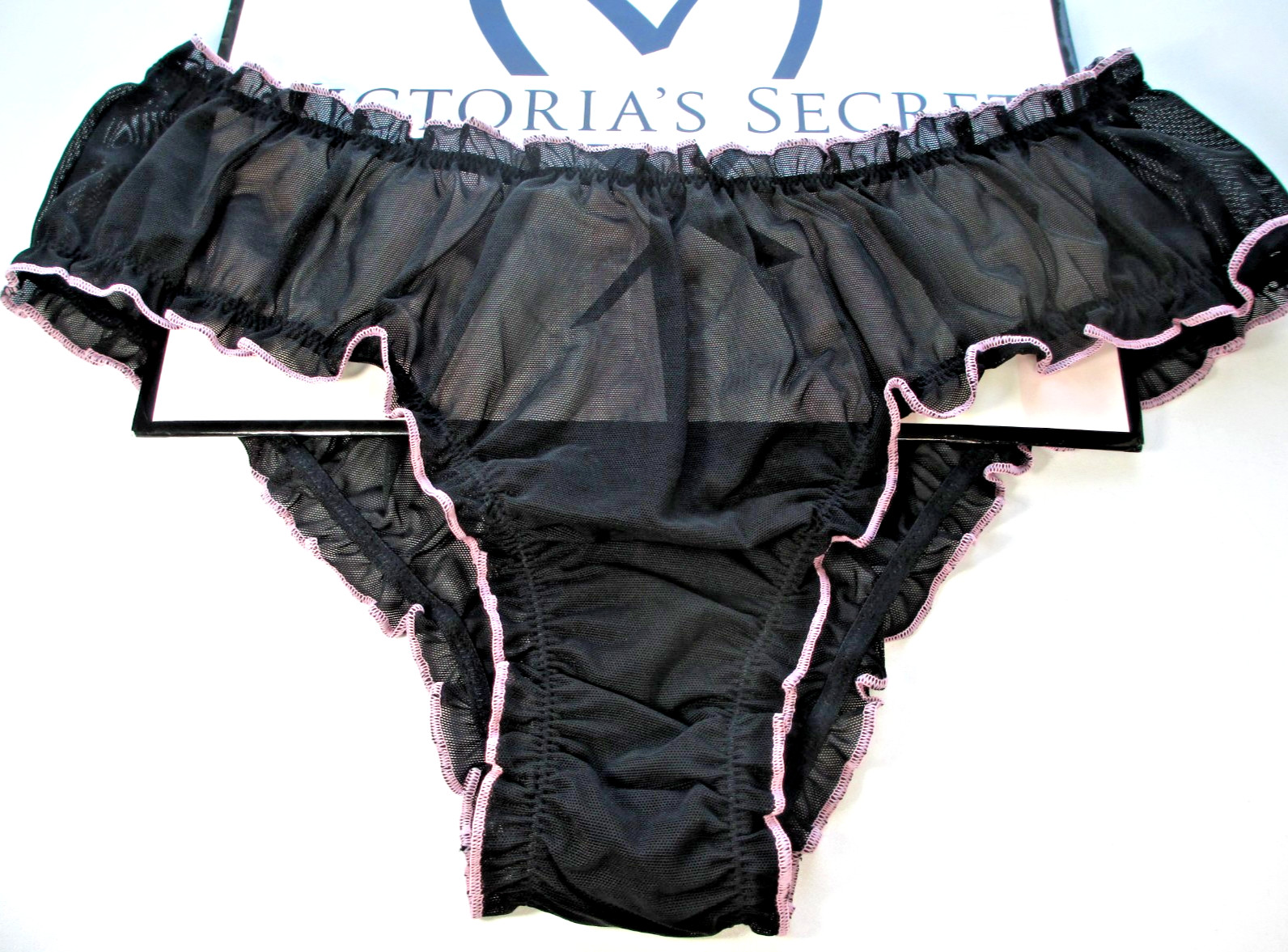 VICTORIA’S SECRET PINK Cheeky Panty S M L XL Black NWT Flutter Ruffle Mesh VS