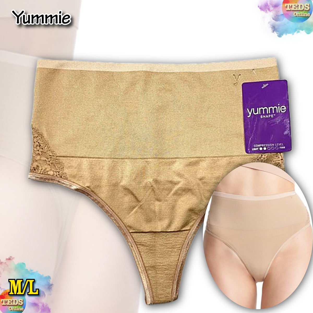 NWT Yummie Women’s M/L Lace insert Thong YT5-215 Almond