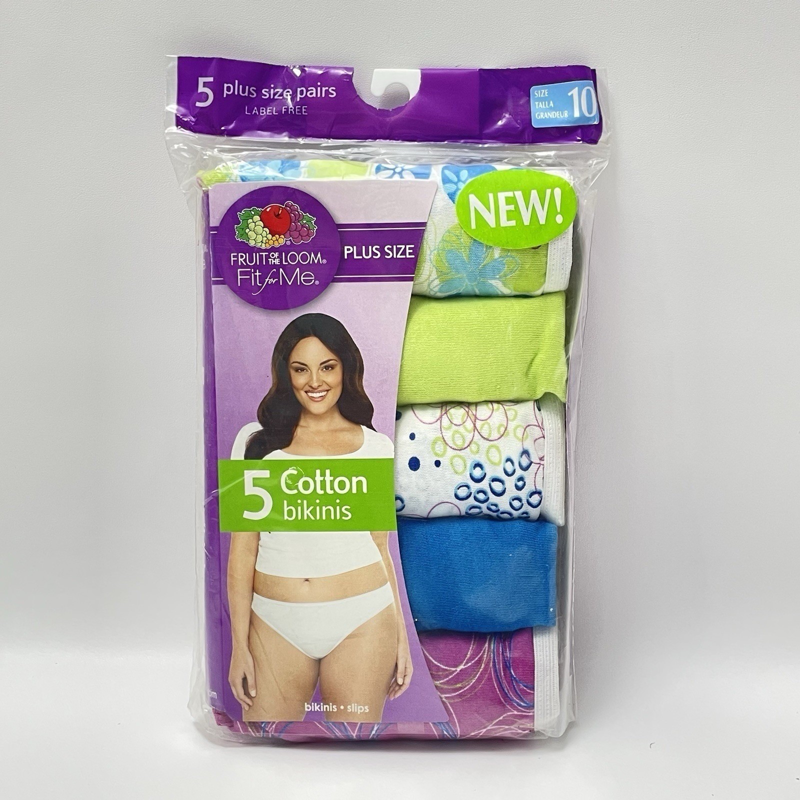 NEW 5 Pairs Fruit of the Loom Fit for Me Cotton Bikinis Plus Size 10 3X NOS 2011