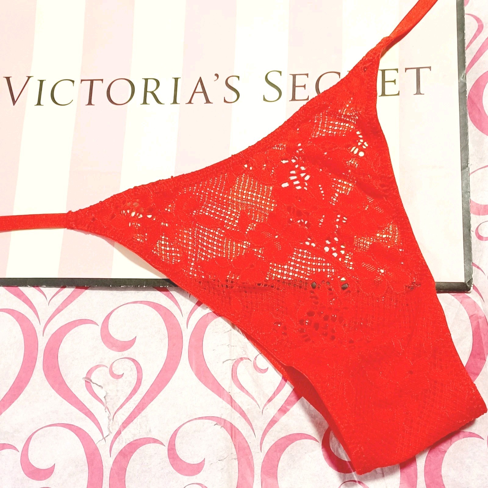 Victoria’s Secret DREAM ANGELS Lace Rhinestone Heart Brazilian Panty RED Medium