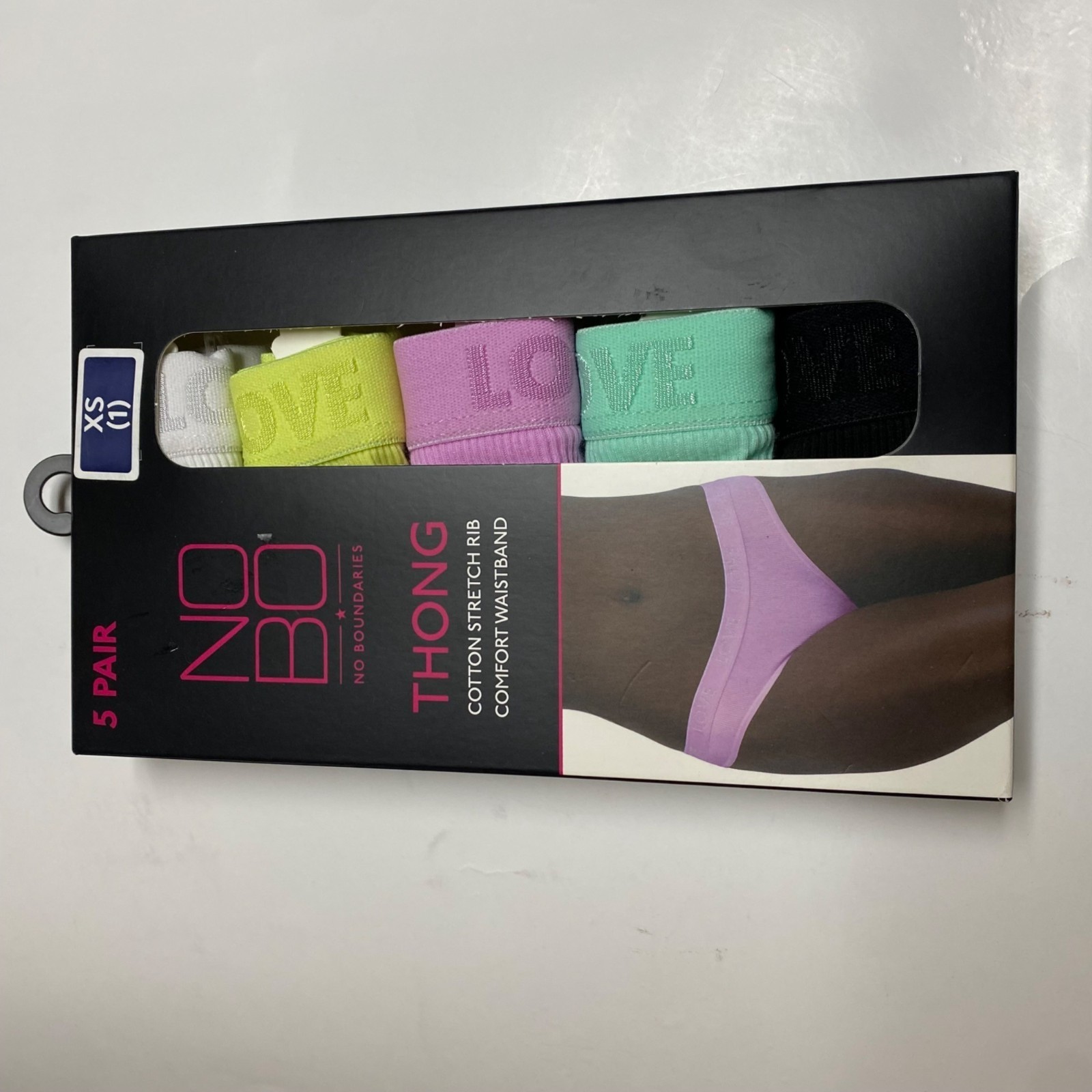 No Boundaries Womens 5-Pack Thong Underwear Stretch Rib Comfort Waistband XS NIB