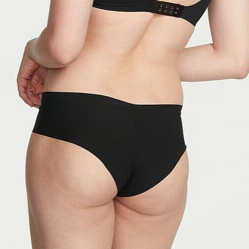L Dark NOIR Black GOLD VS LOGO Victorias Secret Smooth Edge No Show Cheeky Panty