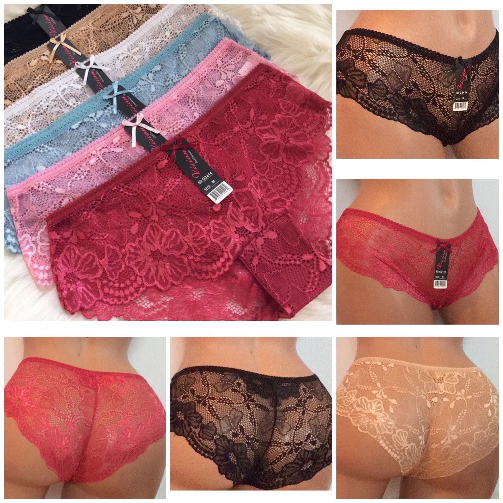 Lace Bikini SEXY LOWRISE Hi-Cut Panties Undies LOT OF 6 OR 12 PCS 3414 Sz S-XL