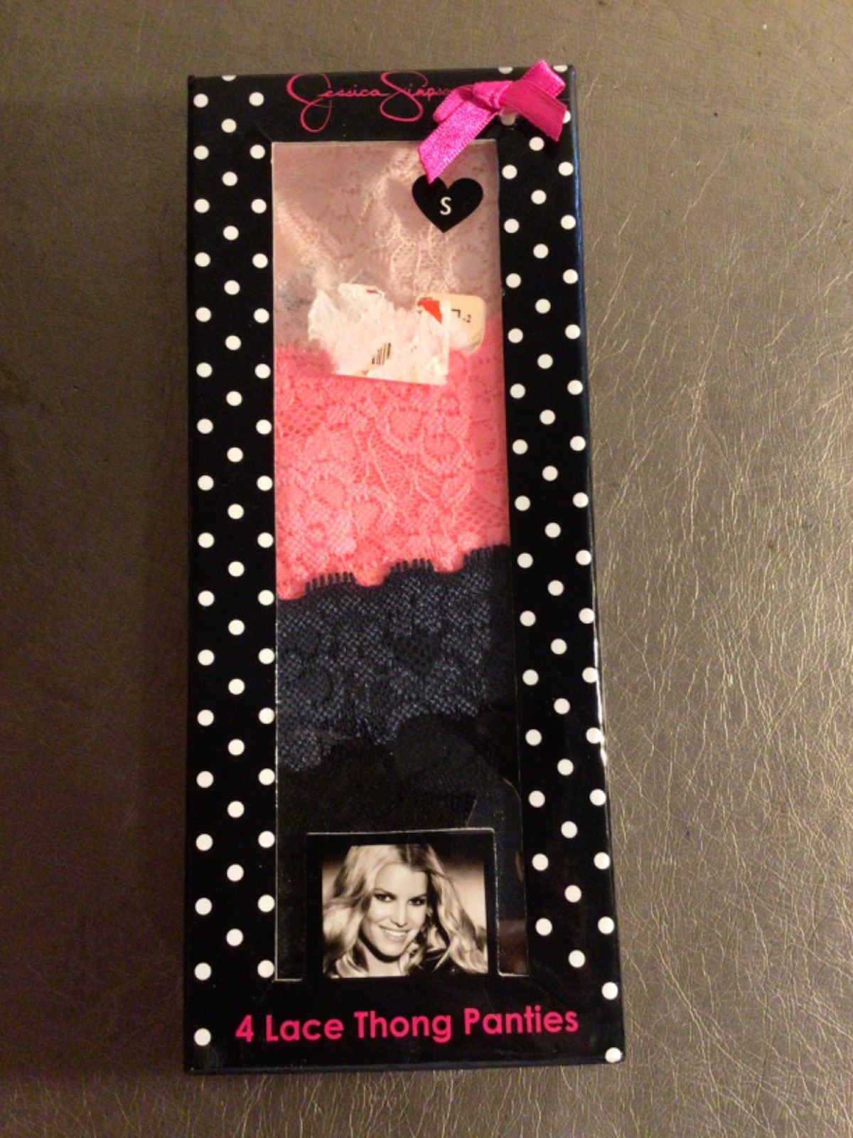Jessica Simpson 4 Pack Extra Flirty Lace Thongs Pink + Black Size Small