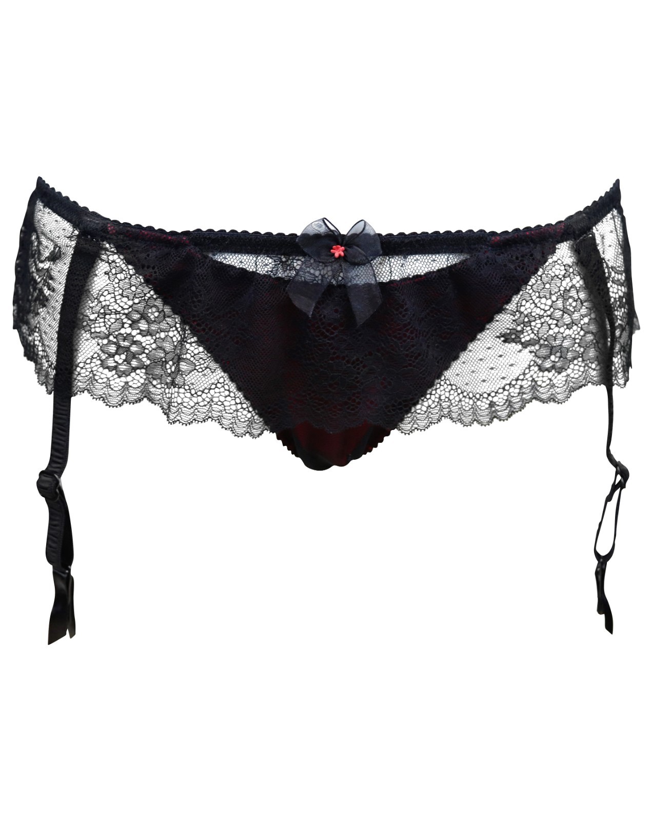 Pour Moi PM12207 Frill Me Skirted Suspender Brief in Black / Red