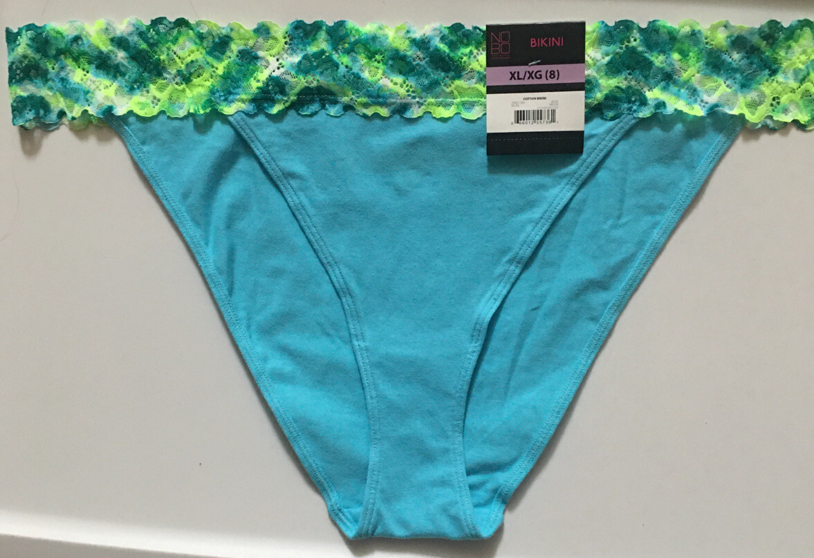 Womens Aqua Floral Bikini Panties Size XL-2XL Lace Waistband Soft Cotton Spandex