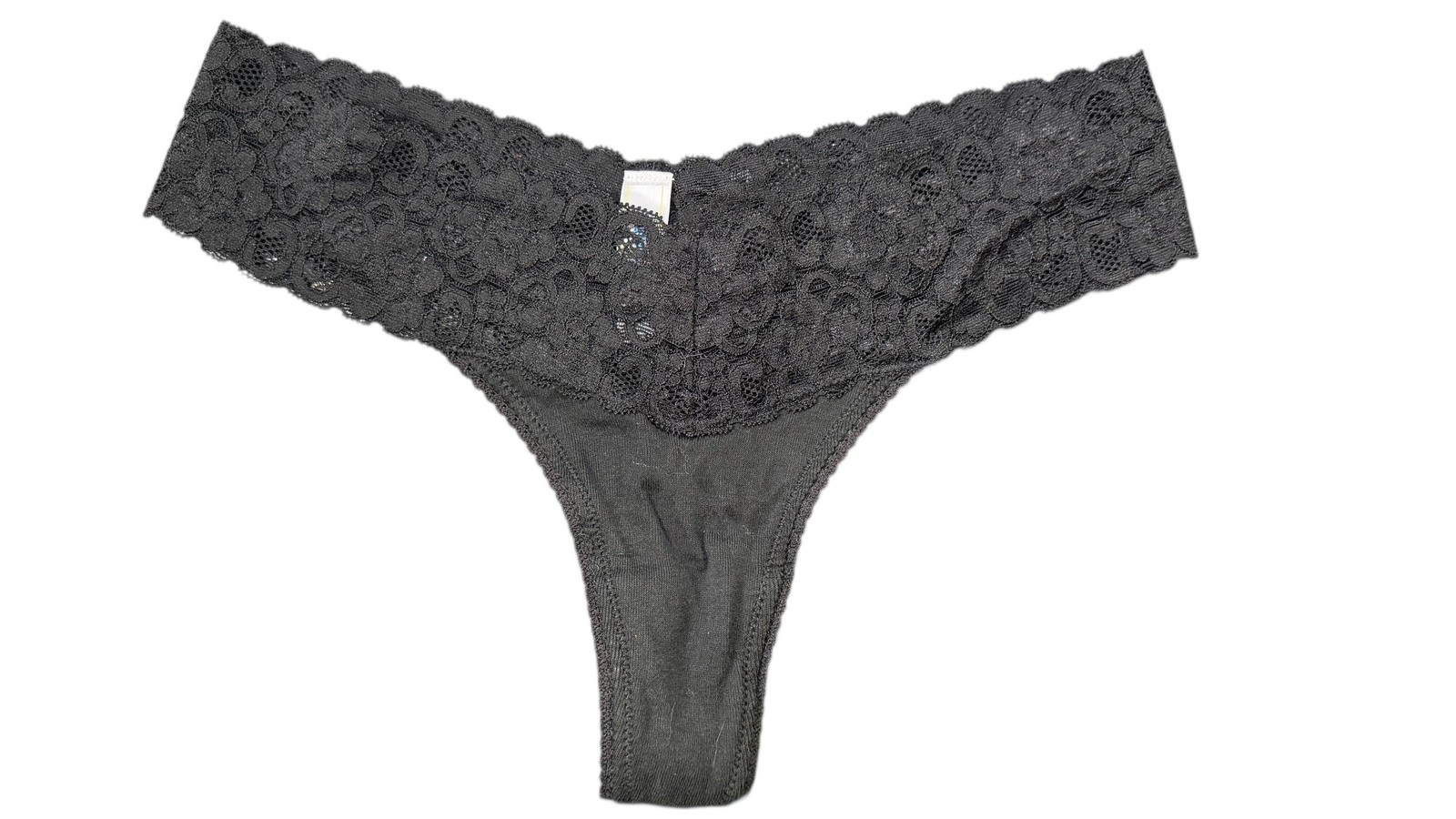 Yandy Thong Underwear Womens Medium Black Lace Panties Wide Waistband Floral
