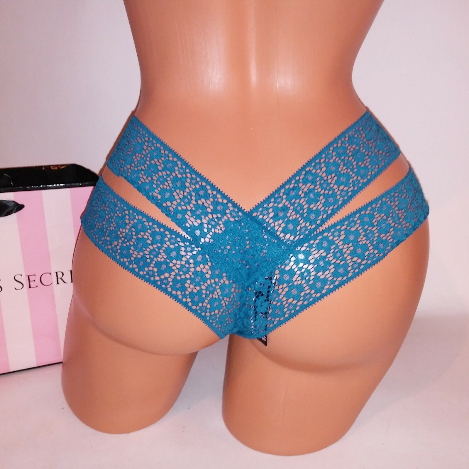 Victoria Secret Panty Cheeky Very Sexy Teal Blue Lace Strappy New