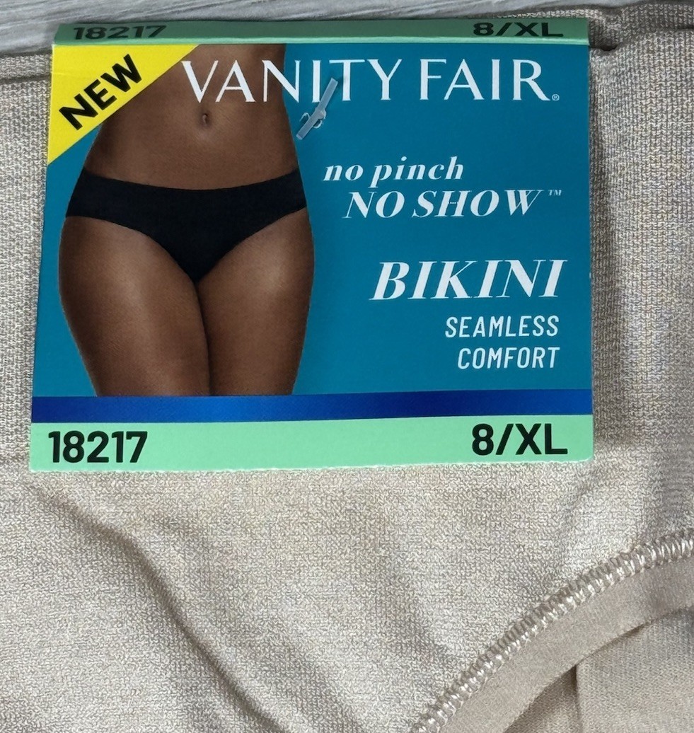VANITY FAIR Womens Bikini No Pinch No Show Seamless Panty Beige 18217 Nylon 8 XL