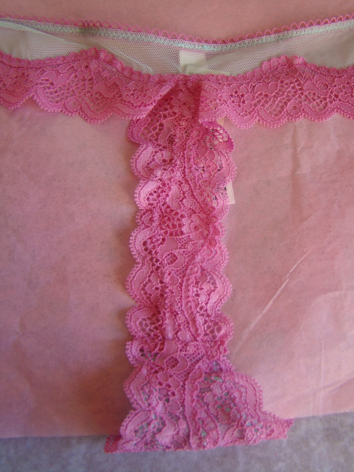 New Victoria’s Secret Tease Green Mesh Pink Floral Lace High Leg Thong Panty
