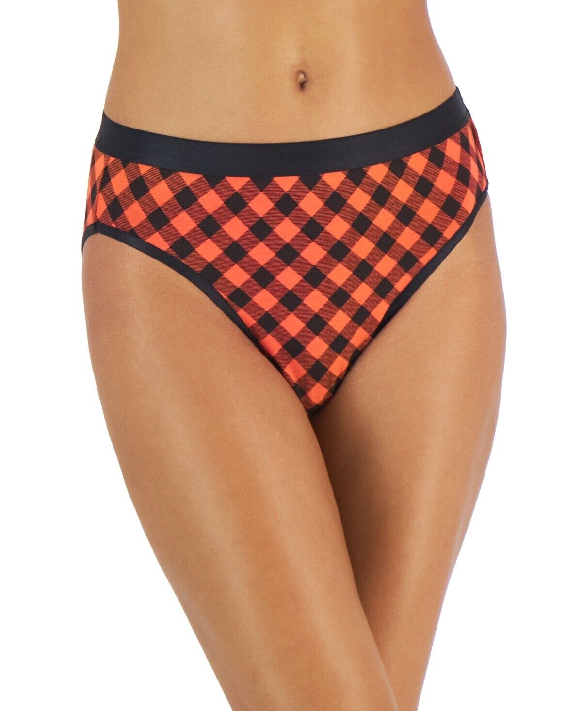 New Jenni Women’s Hi-Cut Bikini Underwear Cotton Red Buffalo Check Size M