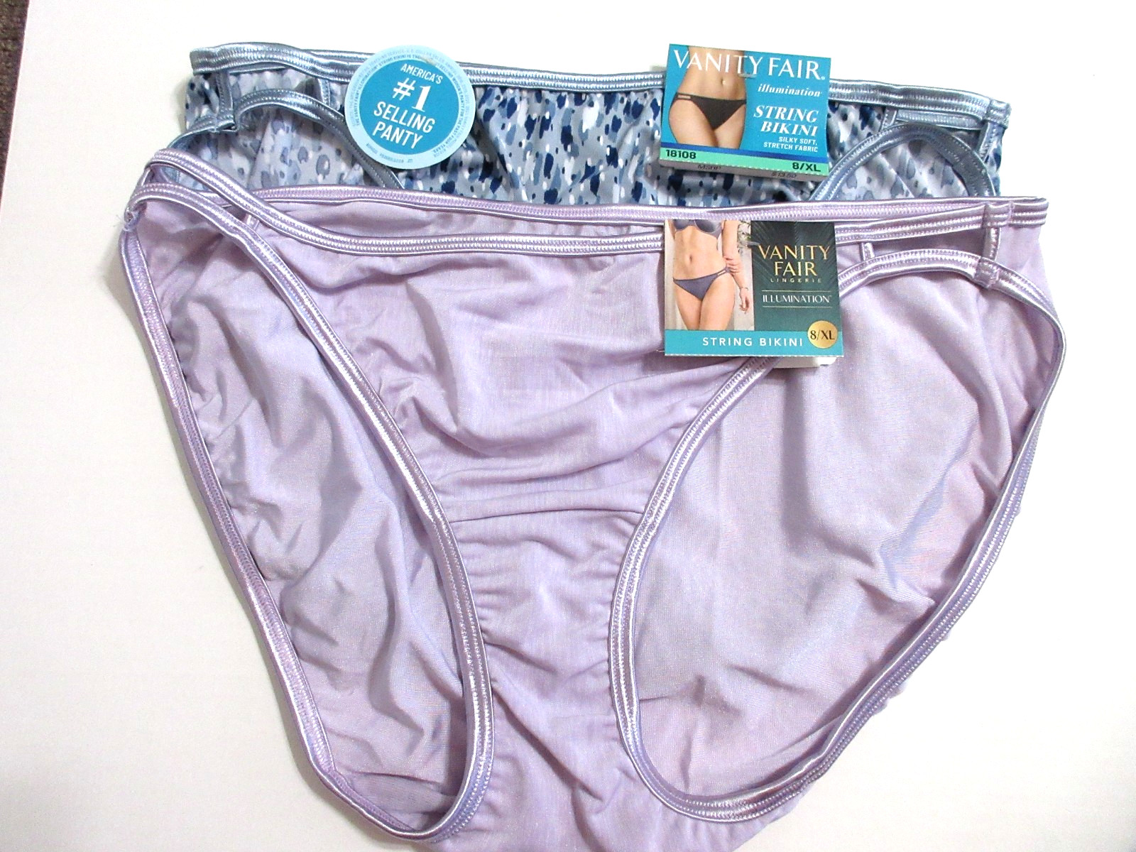 Vanity Fair 2-Pair String BIKINI Panties Body Shine Illumination 18108 ~ 8/XL