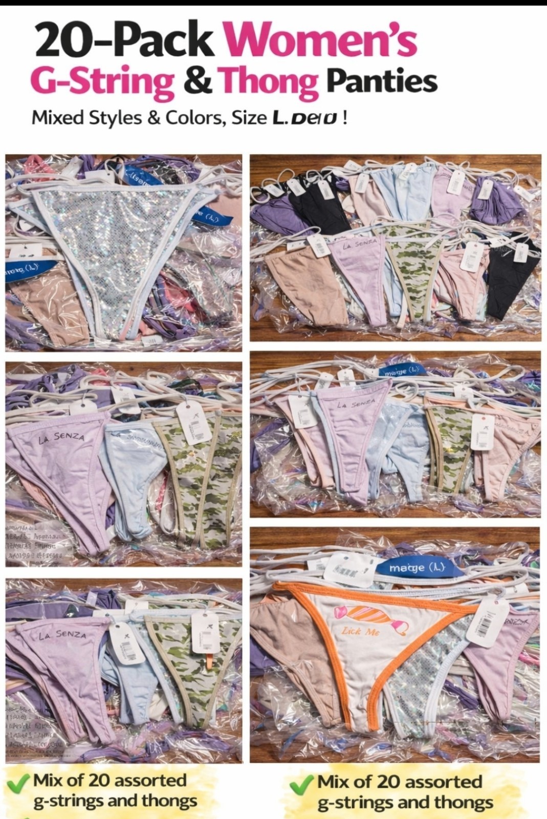 New Wholesale Lot 20 La Senza Women G-String Thongs Panties Underwear Large L