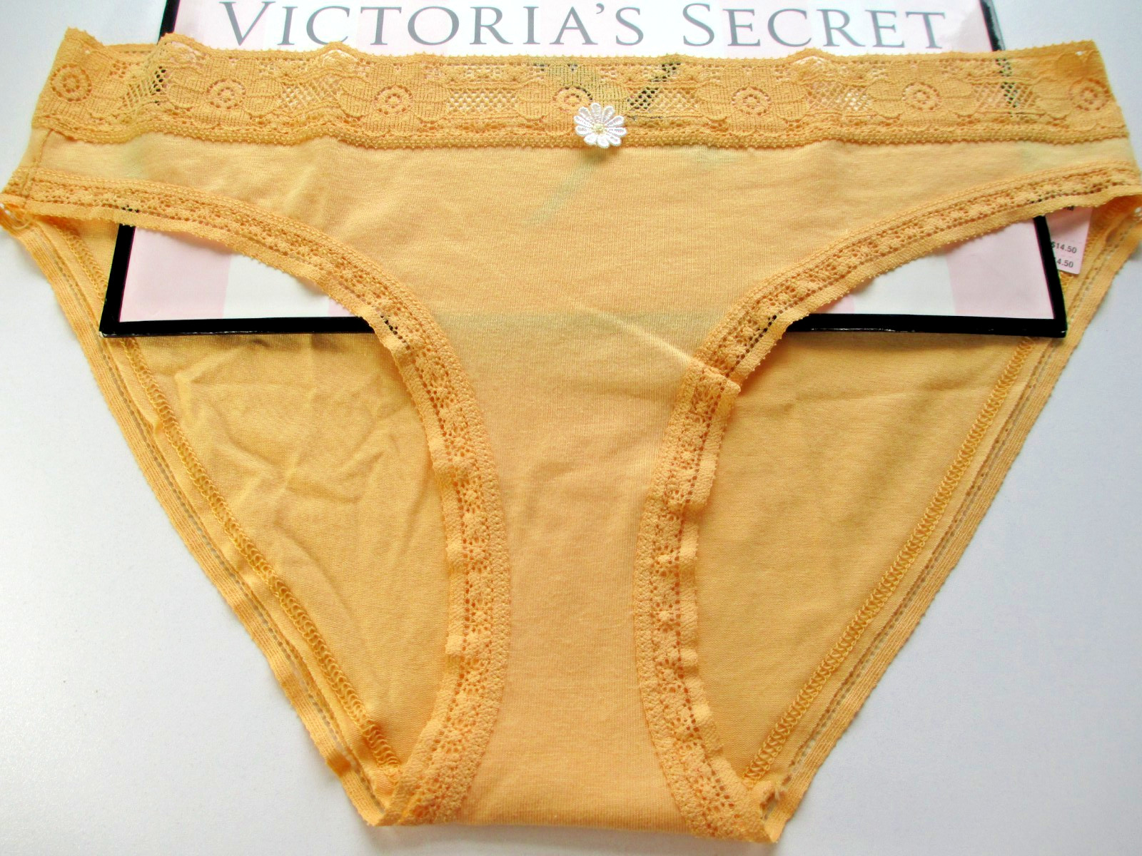 VICTORIA’S SECRET Cotton Bikini Panty S M L XL Yellow VS Daisy Crochet Lace Trim