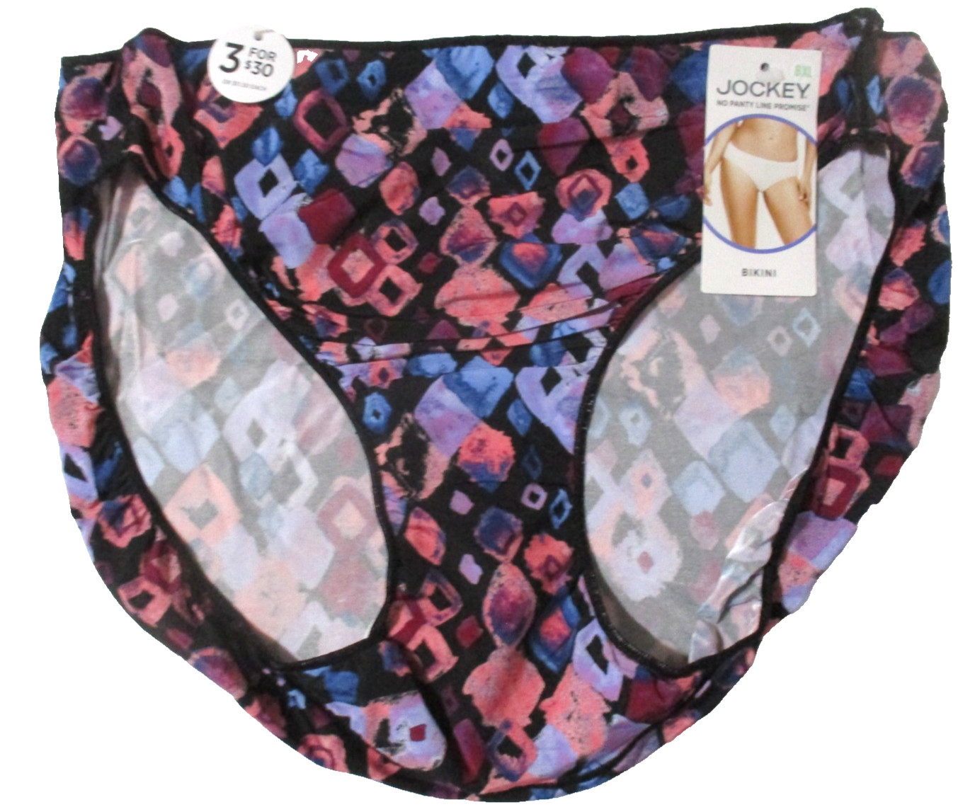 JOCKEY SZ 8 XL BIKINI 1370 TACTEL NO PANTY LINE PROMISE MULTICOLOR GEO PANTIES