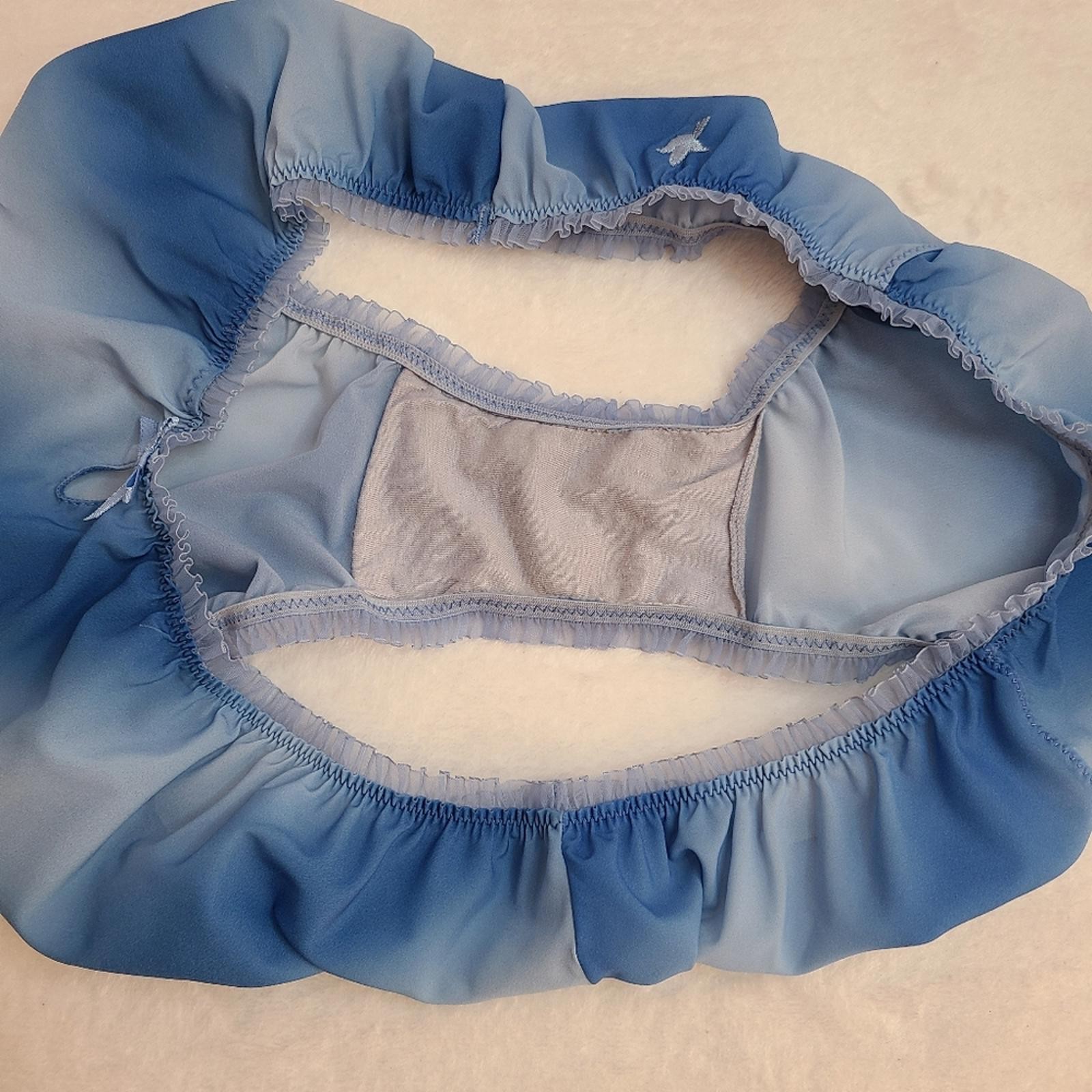 Rare VTG Aerie Cloud Dye Chiffon Ruffle Hipster Bikini Panty Size Lg Blue
