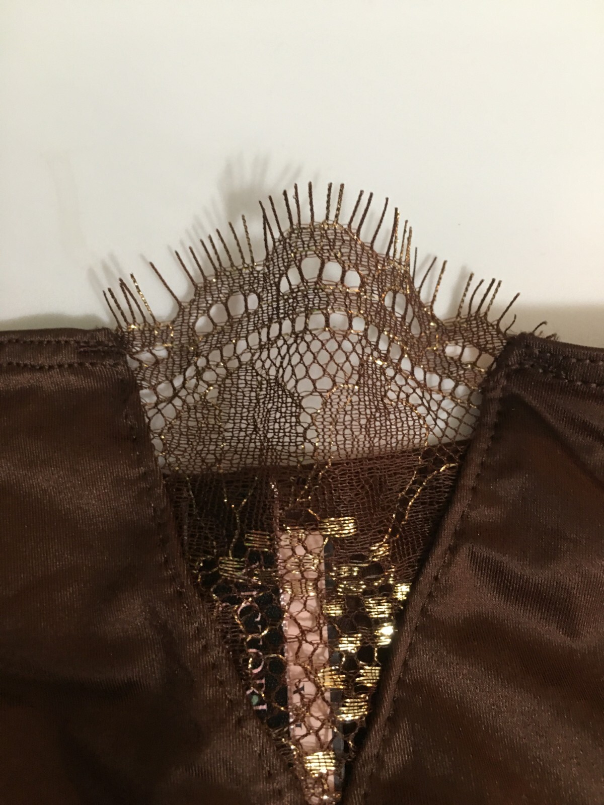 Victorias Secret Dark Brown Micro Shimmer Lace Inset Cheeky Panty XL Silky Body